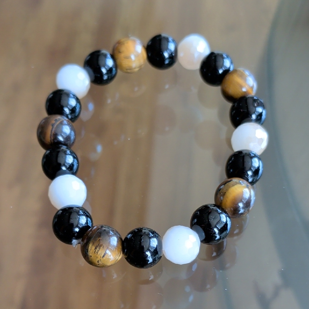 Chic Black, Brown, and White Beaded Bracelet